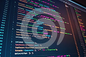Close-up of colorful code lines on a screen for programming and technology themes - generated by ai