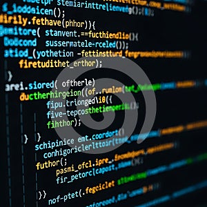 Close up of colorful computer code on a dark screen