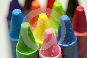 Close-up of colorful crayons tips