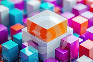 Close-up of colorful 3d printing circuit chips on circuit board with digital pattern