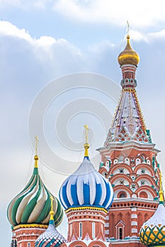 Close up of colorful domes of Saint Basil Cathedral