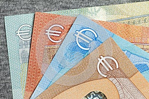 Close up of colorful euro money. Euro money background.