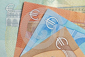 Close up of colorful euro money. Euro money background.