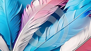 A close-up of colorful feathers on a blue background.
