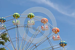 Close-up of colorful ferris wheel