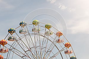 Close-up of colorful ferris wheel