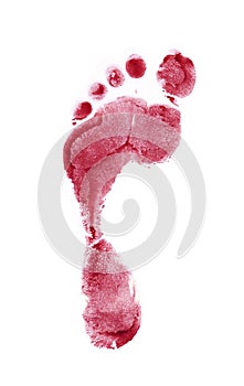 Close up of colorful foot print isolated on white