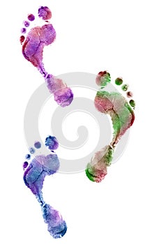 Close up of colorful foot prints