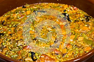 Close Up of Colorful and Fresh Vegetarian Paella Spanish Rice Di