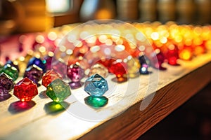 close-up of colorful glass beads on a workbench