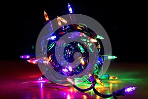 Close Up Colorful Glowing Bundle of LED Christmas Lights