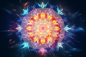 Close up of colorful glowing fire and ice Mandala . Spiritual generative AI