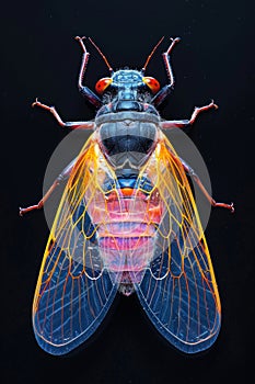 A close up of a colorful insect with long antennae, AI