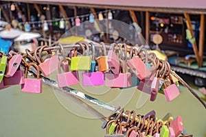 Close up Colorful lock in Pattaya Floating Market in Chonburi City