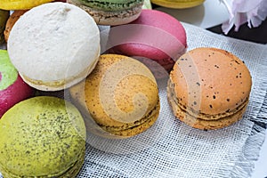 Close up colorful macarons dessert