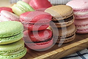 Close up Colorful Macarons French Dessert