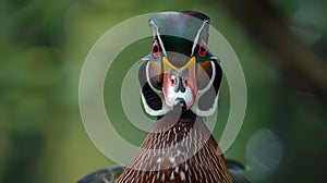 Close-up of a Colorful Mandarin Duck Portrait. Vivid Nature Photography. Stunning Wildlife Image Captured in Detail