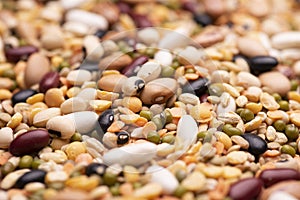 Close-up of colorful mixed grains and legumes