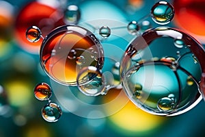 Close-up of colorful molecules, possibly a computer model, arranged in a cluster on background