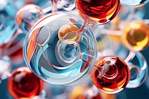 Close-up of colorful molecules, possibly a computer model, arranged in a cluster on background