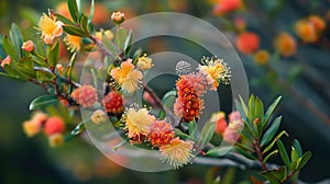 Close up of colorful Myrtaceae blooming with vibrant flowers photo