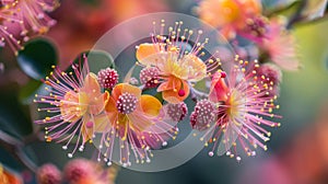 Close up of colorful Myrtaceae blooming with vibrant flowers photo