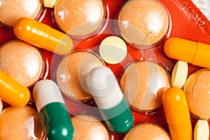 Close up colorful pills and drugs