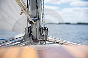 Close up of colorful ropes on a sailboat