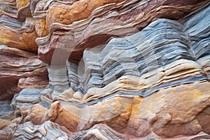 close-up of colorful sandstone striations
