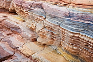 close-up of colorful sandstone striations