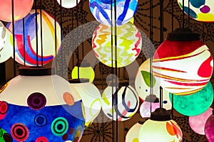 Close up colorful shining hanging lamp ball