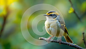 Close-Up of a Colorful Small Bird Perched on a Tree Branch in Nature photo