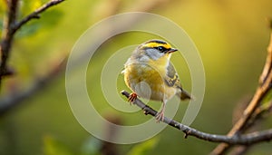Close-Up of a Colorful Small Bird Perched on a Tree Branch in Nature photo