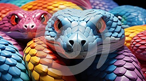 A close up of a colorful snake