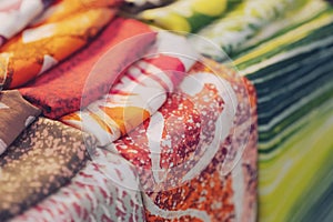Close up of colorful tie dye batik fabric texture background