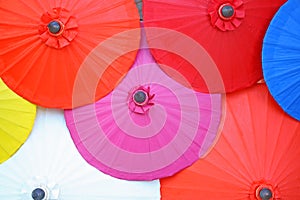 Colorful umbrella on background, umbrella made from Mulberry paper,handmade