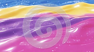 A close-up of colorful, wavy textures resembling liquid or gel surfaces