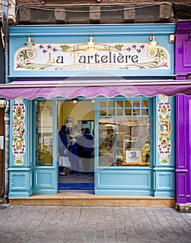 Close up of colourful bakery in Chalon sur Saone, Burgundy, France