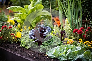 close-up of companion planting in a garden bed
