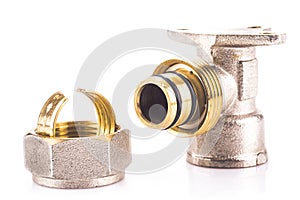 Close-up of compression sanitary wall plate fitting