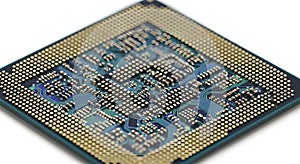 Close-up of a Computer Central Processing Unit (CPU) Microchip