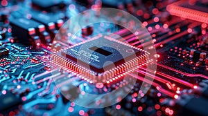 Close-Up of a Computer Chip on a Circuit Board