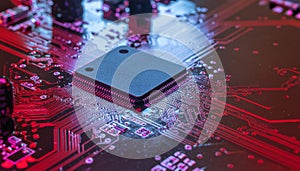 Close-up of a Computer Chip on a Circuit Board