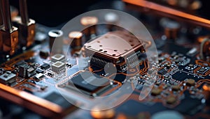 Close up of a computer chip on a circuit board generated by AI