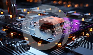 Close-up of Computer Chip With Many Lights