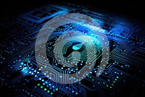 Close Up of Computer Circuit Board - Detailed Electronic Components for Modern Computing Devices, Fingerprint scan providing