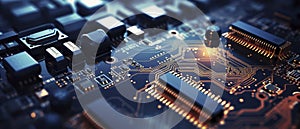 Close Up of Computer Circuit Board, Detailed View of Electronics Components