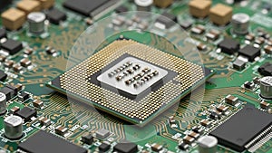 A close up of a computer processor on a circuit board (ai generated)