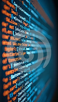 Close-up of computer code lines on screen