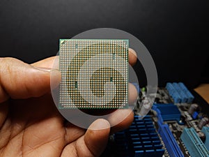 Close up of Computer cpu processor chip on circuit board ,motherboard background